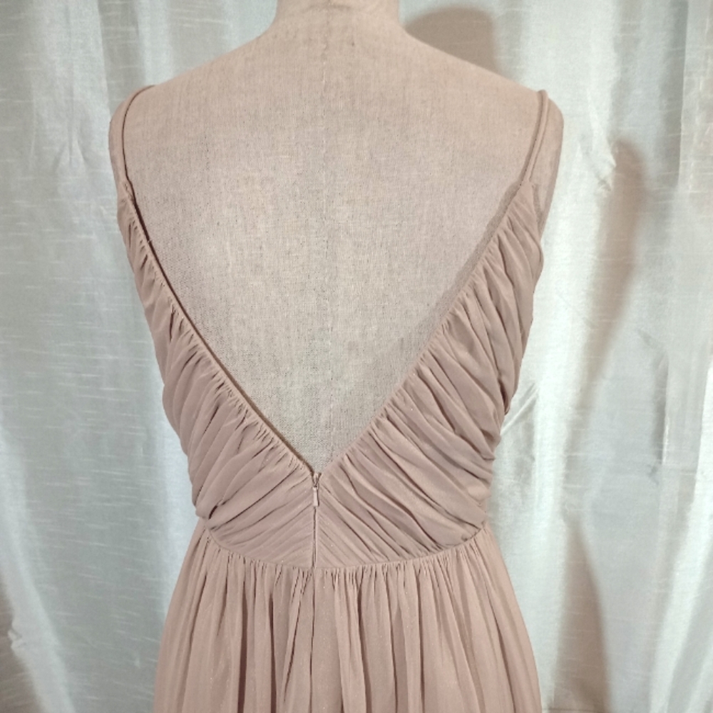 Dessy Collection Long Gown Chestnut beige Straps/Pleats/Sleeveless/V-back, 10 - Picture 7 of 14